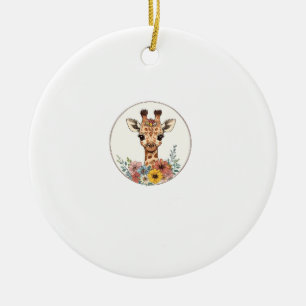 Adorable Giraffe With Flowers   Ceramic Tree Decoration