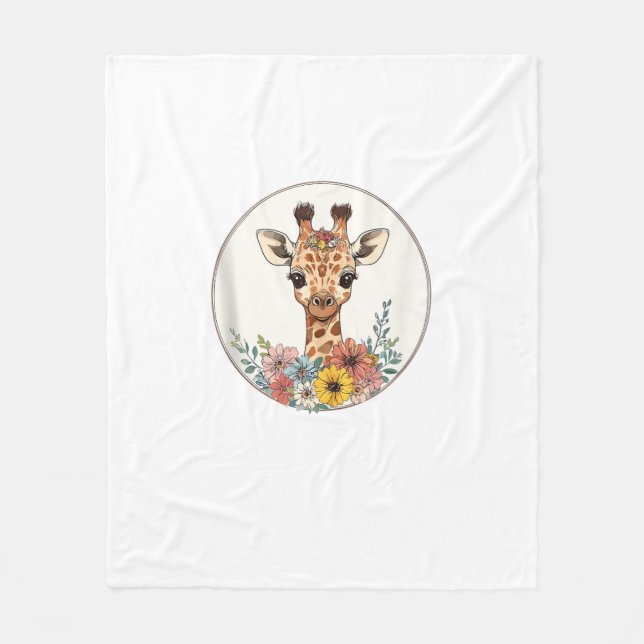 Adorable Giraffe With Flowers  Fleece Blanket (Front)