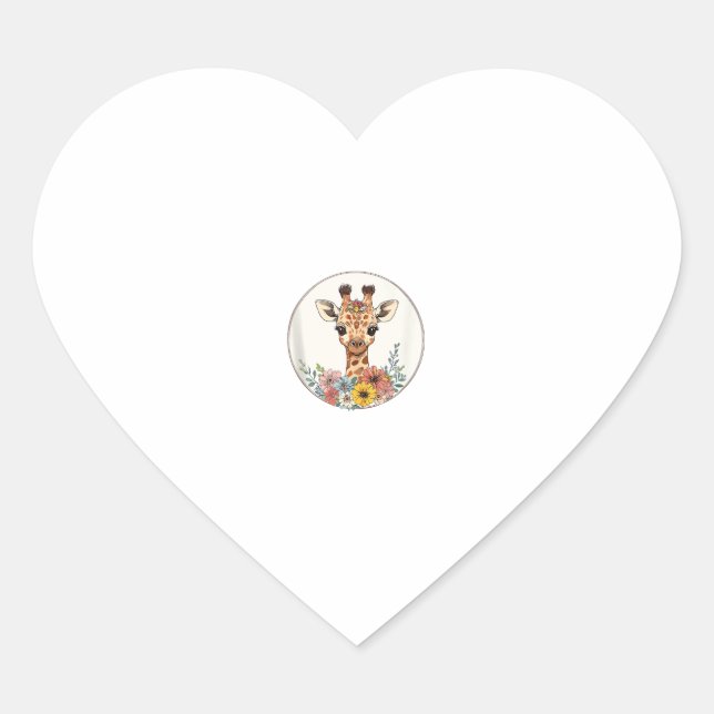 Adorable Giraffe With Flowers  Heart Sticker (Front)