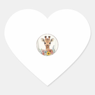 Adorable Giraffe With Flowers  Heart Sticker