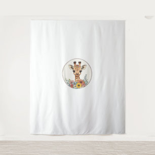 Adorable Giraffe With Flowers Tapestry