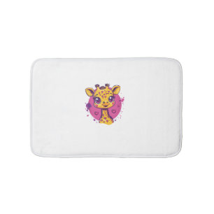 Adorable Giraffe With Hearts Cartoon Love  Bath Mat