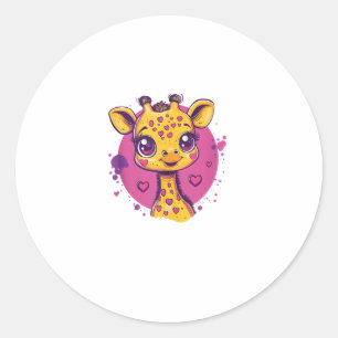 Adorable Giraffe With Hearts Cartoon Love  Classic Round Sticker