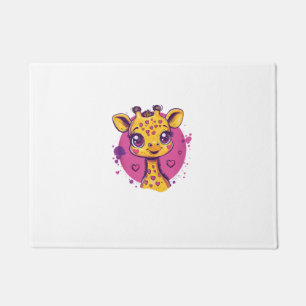 Adorable Giraffe With Hearts Cartoon Love Doormat