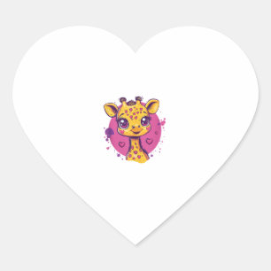 Adorable Giraffe With Hearts Cartoon Love  Heart Sticker