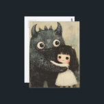 Adorable Girl and Her Monster Friend Fantasy Postcard<br><div class="desc">An adorable girl and her black monster friend are hugging a sweet storybook fantasy AI generated art</div>