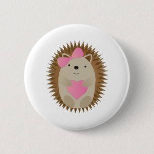 Adorable Girl Cartoon Hedgehog hugging a Heart 6 Cm Round Badge