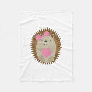 Adorable Girl Cartoon Hedgehog hugging a Heart Fleece Blanket
