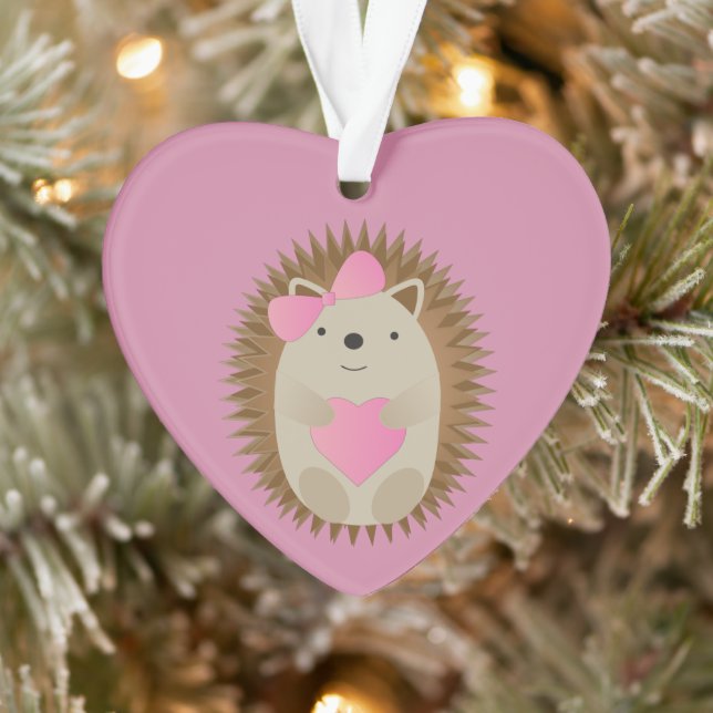 Adorable Girl Cartoon Hedgehog hugging a Heart Ornament (Tree)