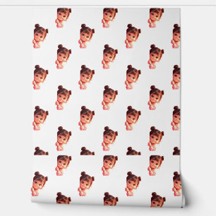 Adorable Girl Cartoon Pattern Custom Vinyl Wallpaper