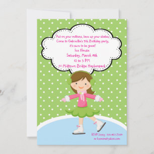 Adorable Girl Ice Skating Dots Birthday Invitation