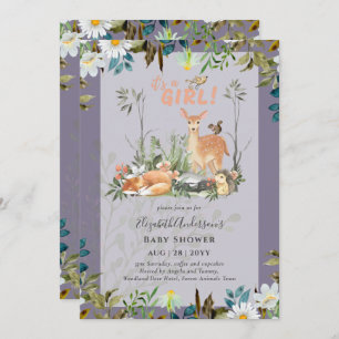 Adorable GIRLS Woodland Deer Baby Shower Lilac Inv Invitation