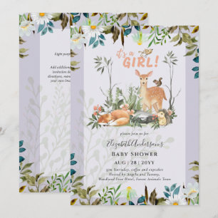 Adorable GIRLS Woodland Deer Baby Shower Lilac Invitation