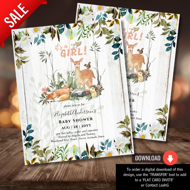 Adorable GIRLS Woodland Deer Baby Shower Rustic In Flyer (Creator Uploaded)
