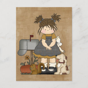 Adorable Girly Country Doll Postcard