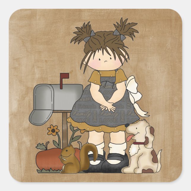Adorable Girly Country Doll Square Sticker (Front)