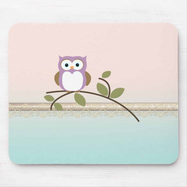 Adorable Girly Cute Owl Mouse Pad (Front)