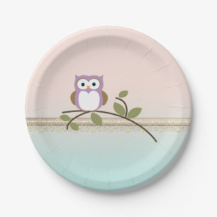 Adorable Girly Cute Owl Paper Plate