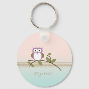 Adorable Girly Cute Owl,Personalised Key Ring