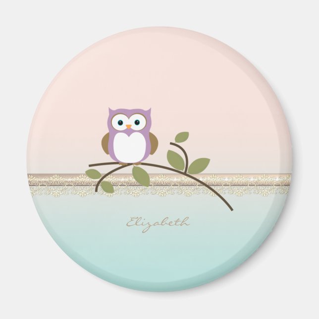 Adorable Girly Cute Owl,Personalised Magnet (Front)
