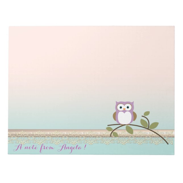 Adorable Girly Cute Owl,Personalised Notepad (Front)