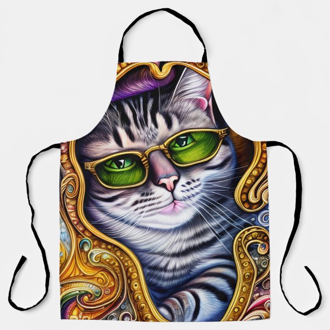 Adorable Glasses Wearing Hipster Cat Apron (Front)