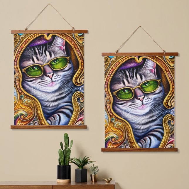 Adorable Glasses Wearing Hipster Cat Hanging Tapestry (Asymmetrical)