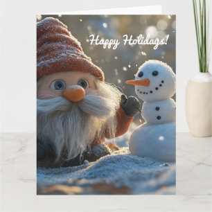 Adorable Gnome and Snowman in a Winter Wonderland Card