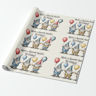 Adorable Gnome Birthday Illustration with Balloons Wrapping Paper