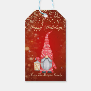 Adorable Gnome Confetti,Red  Gift Tags