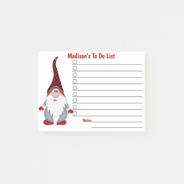Adorable Gnome Kids Personalised To Do List Post-it Notes (Front)