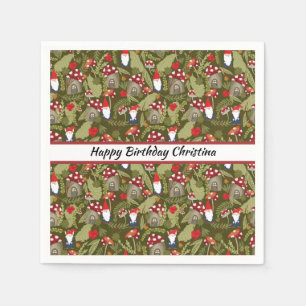 Adorable Gnomes and Mushrooms Personalised Paper   Napkin
