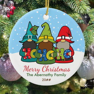 Adorable Gnomes Merry Christmas Personalised Ceramic Tree Decoration