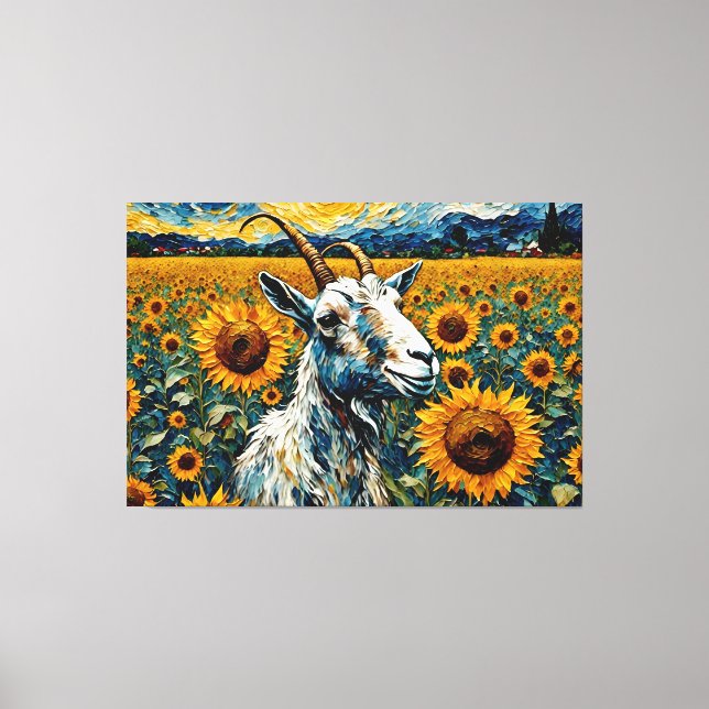 Adorable Goat in a Sunflower Field Canvas Print (Front)