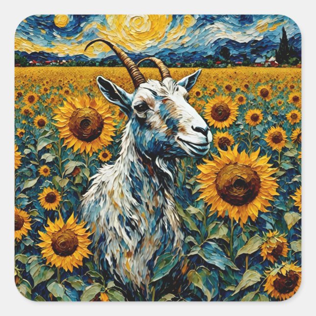 Adorable Goat in a Sunflower Field Square Sticker (Front)