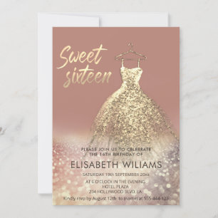 Adorable gold dress charming glittery ombre invitation