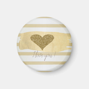 Adorable Gold Glitter Hearts Stripes-I Love You  Magnet