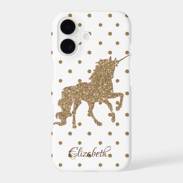 Adorable Gold Glitter Unicorn, Polka Dots (Back)