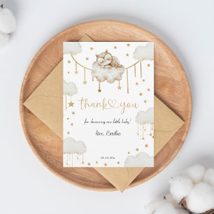 Adorable Gold Starry Sleeping Owl Baby Shower Thank You Card