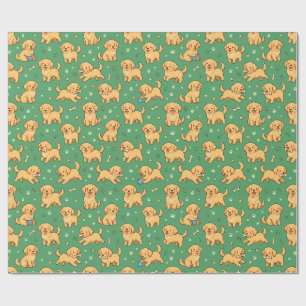 Adorable Golden Puppy Pattern Wrapping Paper