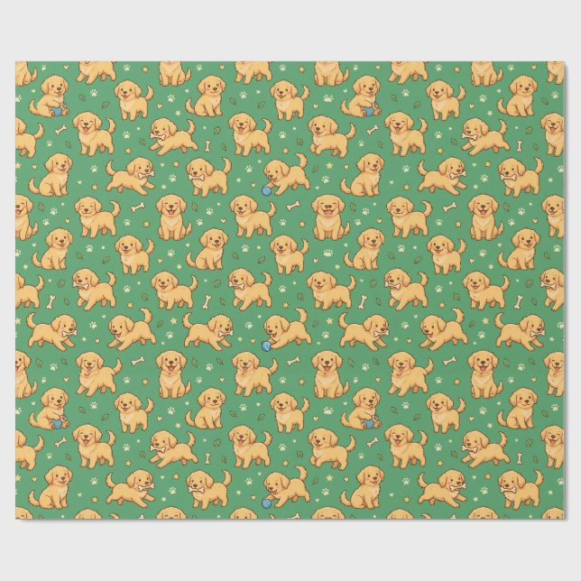 Adorable Golden Puppy Pattern Wrapping Paper (Flat)