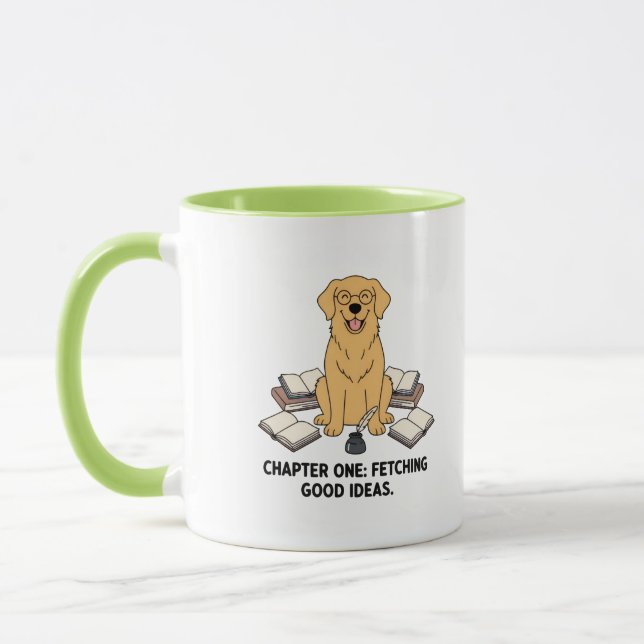 Adorable Golden Retriever Author Cartoon Design Mug (Left)