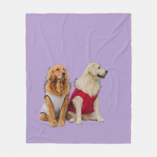 Adorable Golden Retriever Dogs Lavender Purple Cut Fleece Blanket