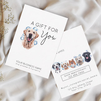 Adorable golden retriever pet grooming gift card