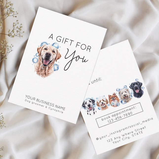 Adorable golden retriever pet grooming gift card (Creator Uploaded)