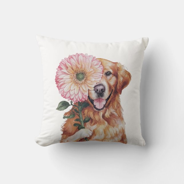Adorable Golden Retriever Watercolor Illustration  Cushion (Front)