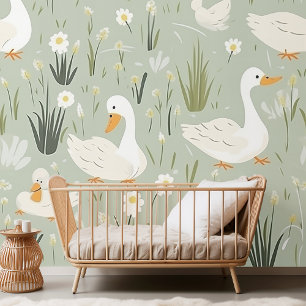 Adorable Goose Meadow Seamless Pattern  Wallpaper