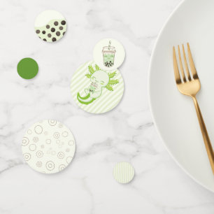 Adorable Green Axolotl Boba Tea Kid Birthday Party Confetti