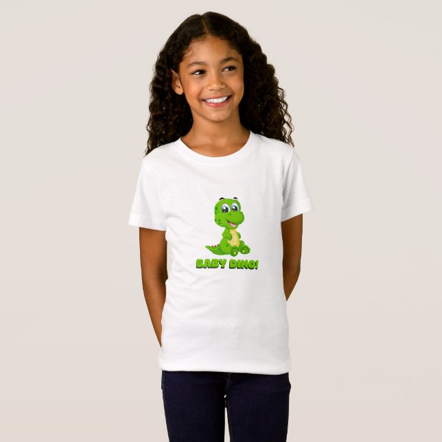 Adorable Green Baby Dino Cartoon – Cute Dinosaur  T-Shirt (Front Full)
