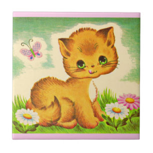 adorable green-eyed kitten tile